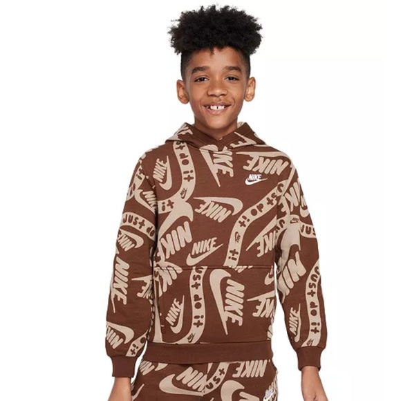 Nike Kids Boys Brown Logo Hoodie | Size Large - Picture 1 of 5